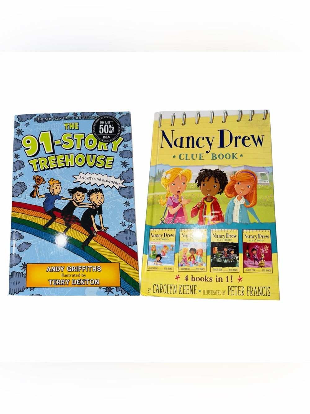 Lot of 2 Books (6-10 yrs): “91-Story Treehouse” & 4-in-1 “Nancy Drew Clue Book”